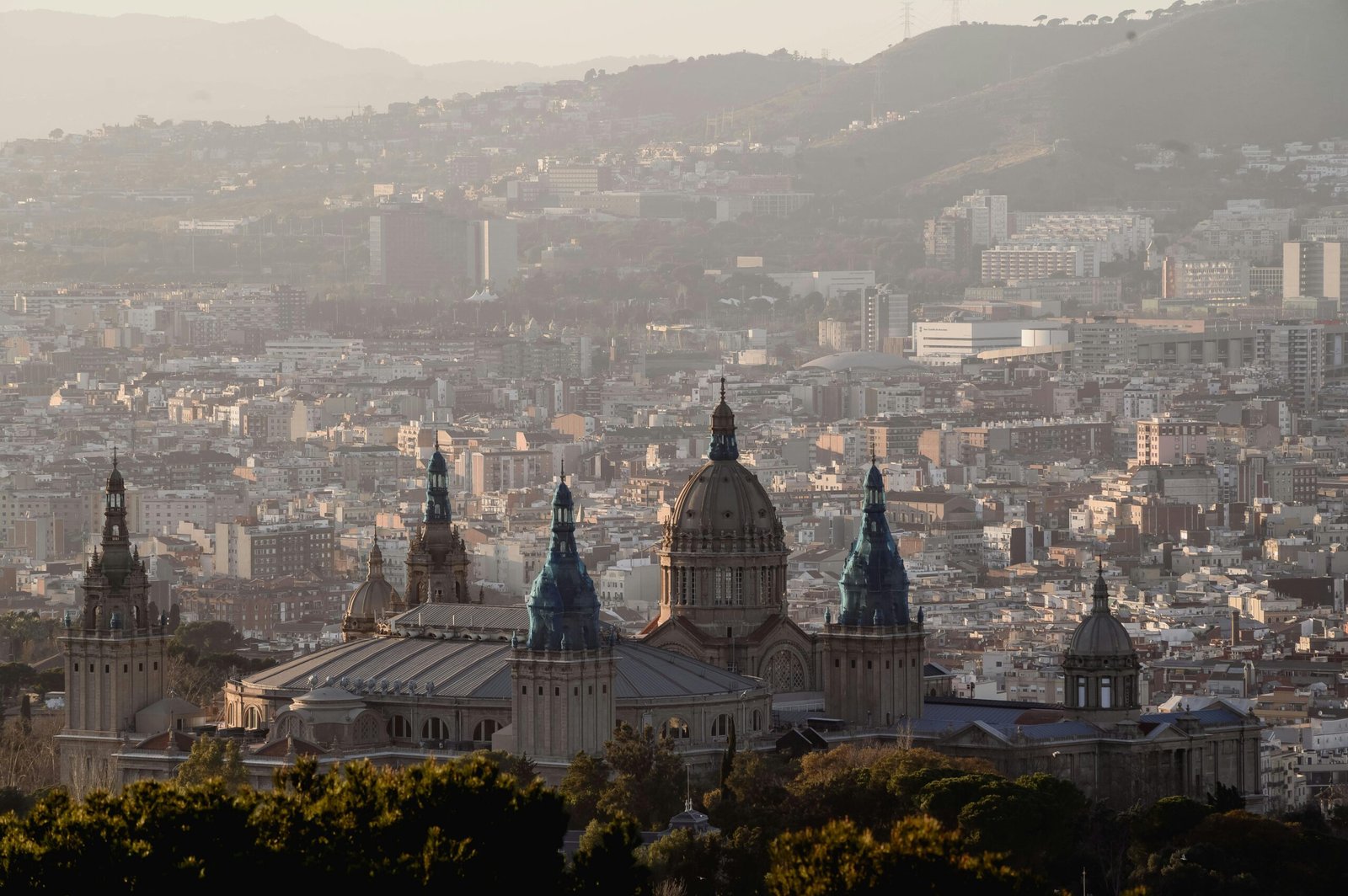 View of Montjuïc Castle with Barcelona skyline in the background