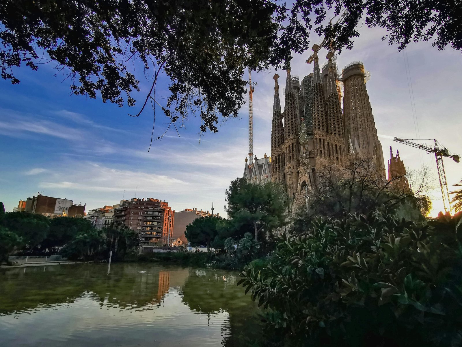 Sagrada Família in Barcelona, Spain, at sunset