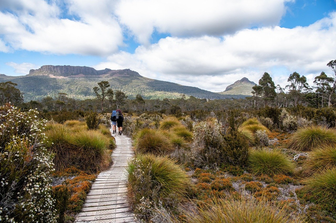 A hiker on the Overland Track in Tasmania.