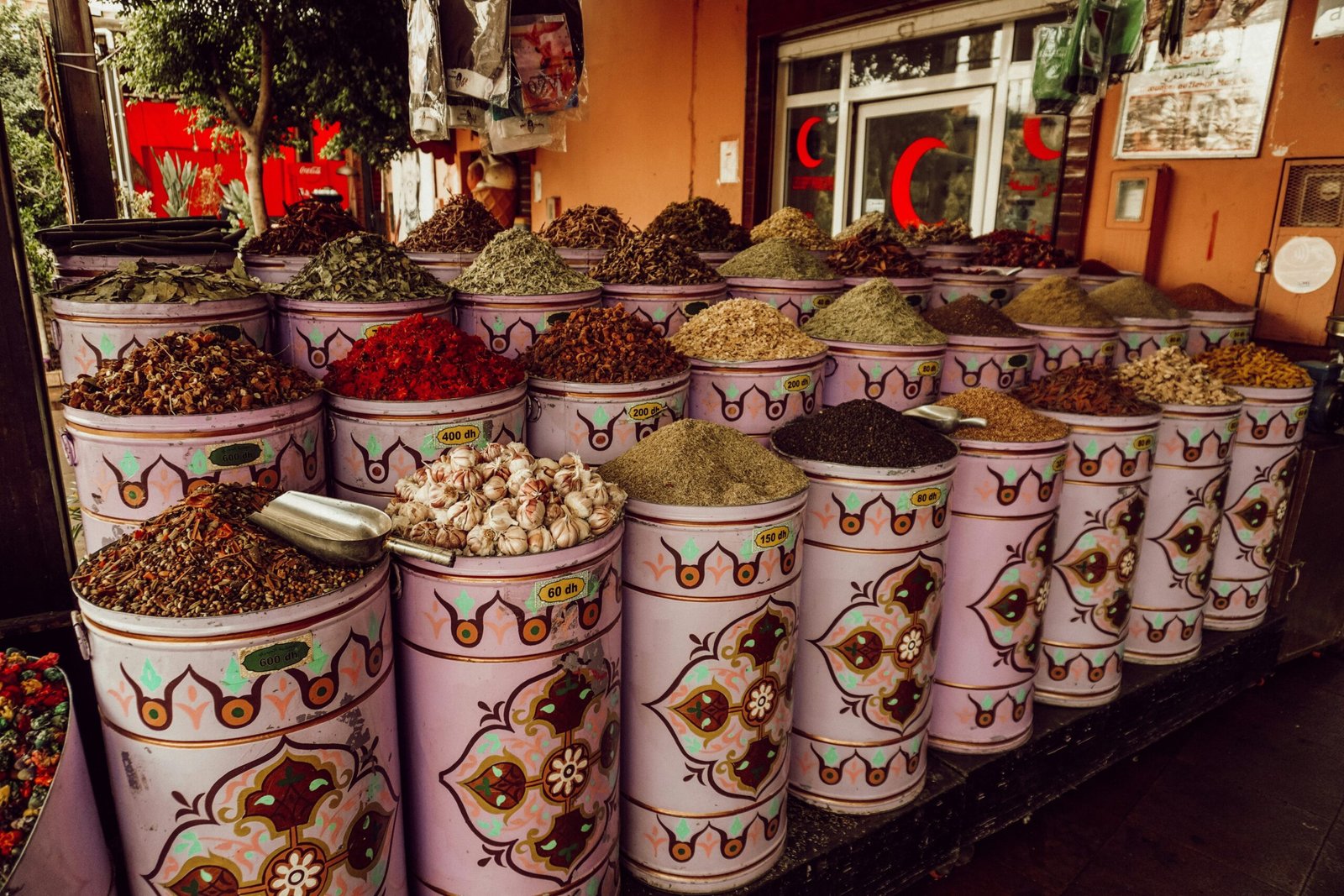 Traditional Moroccan spice stand in Marrakech.