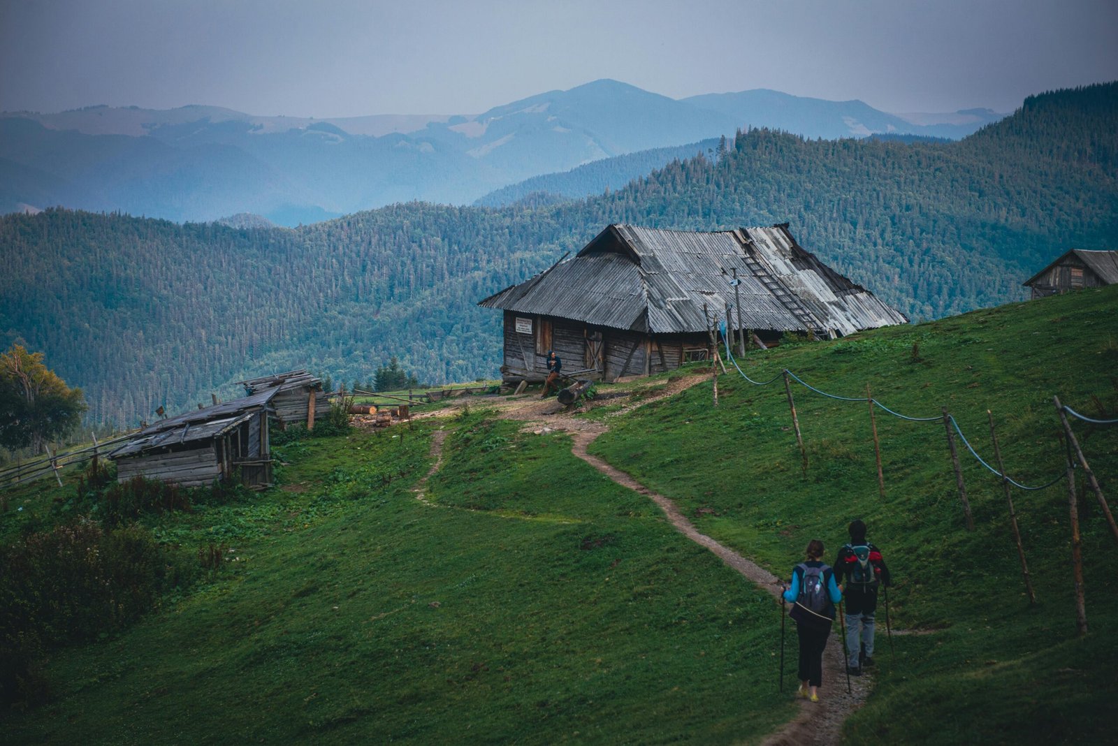 An eco-lodge in Romania’s Carpathian Mountains, surrounded by lush forests and hiking trails.