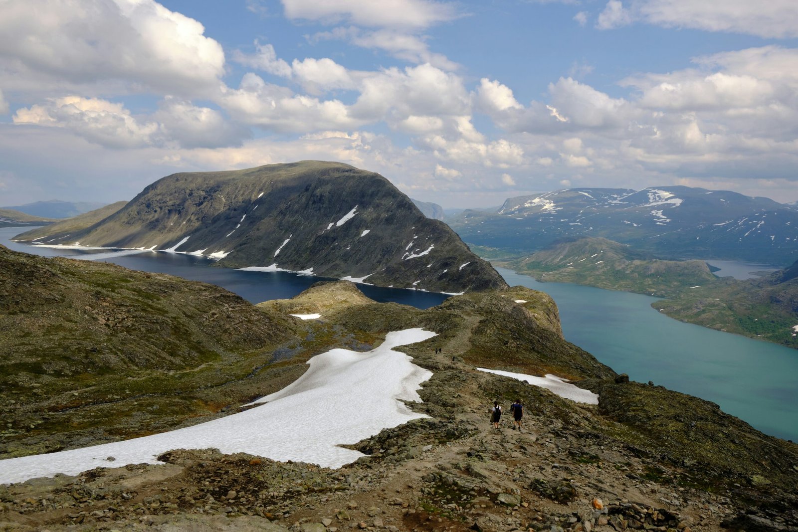 Happy family hiking through Norway's fjords in comfortable summer weather