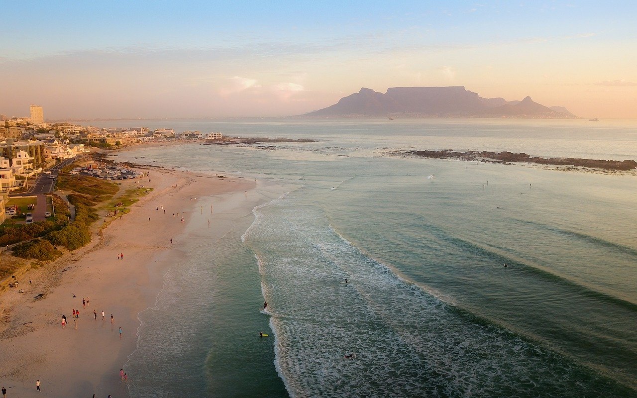Table Mountain overlooking Cape Town with the city and ocean in the foreground