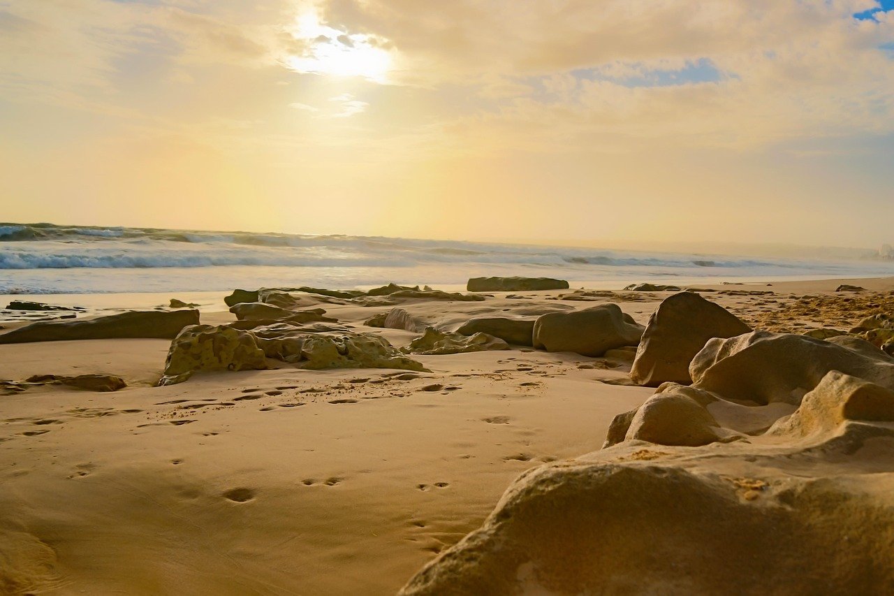 portugal, beach, nature, sunset, stone, algarve