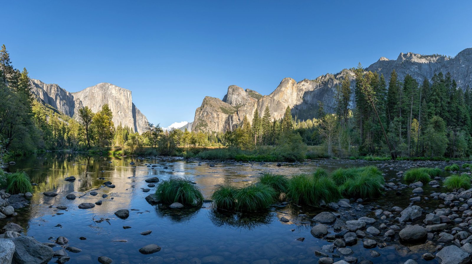 Stunning summer landscape of Yosemite Valley with El Capitan and the Merced River.